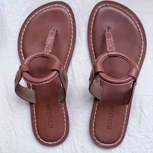 Bernardo Tan Leather Ring-Front Slide Sandals